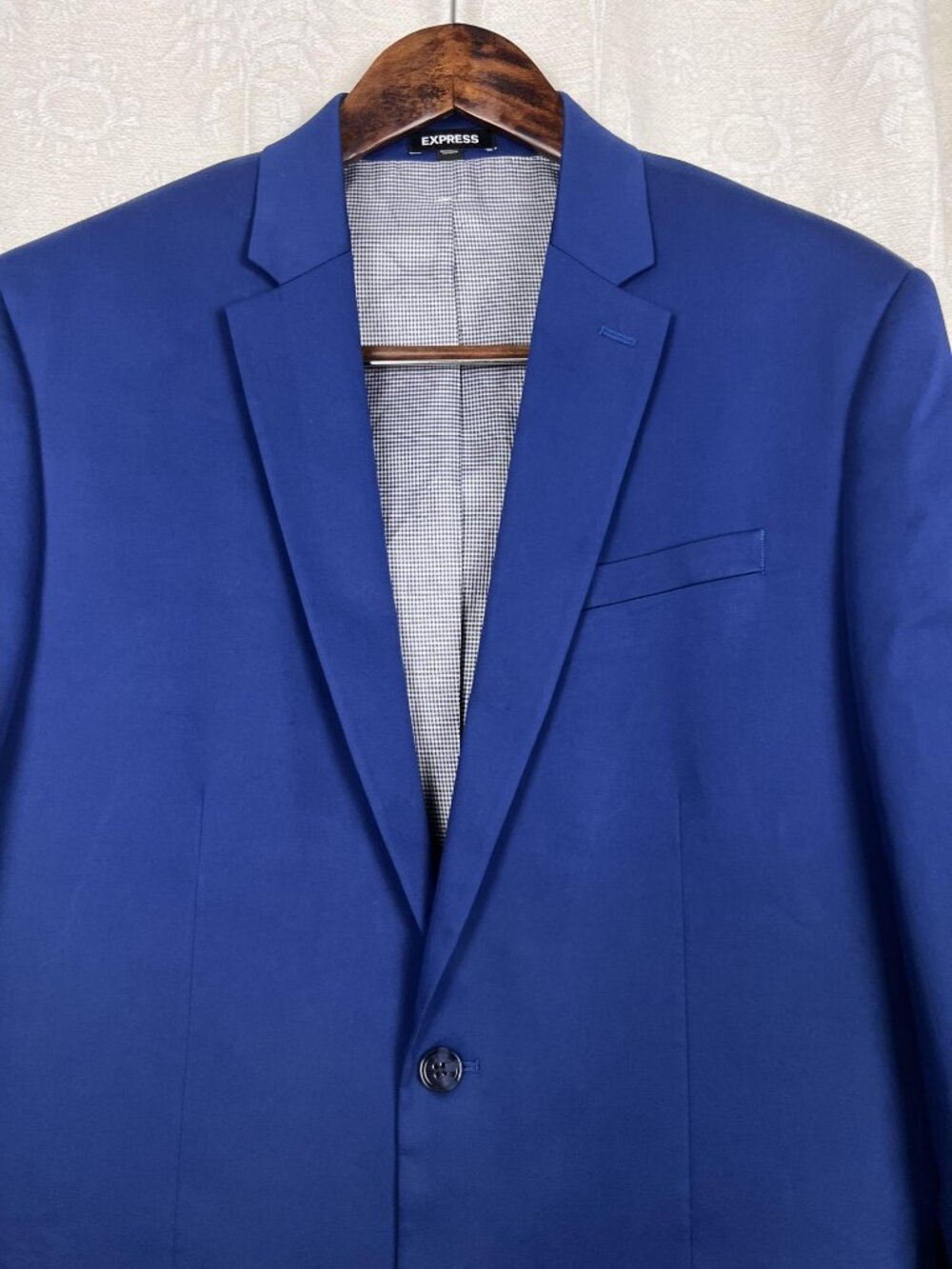 Express 42L Classic Fit men's suit jacket royal blue stretch cotton blazer long - Picture 2 of 7